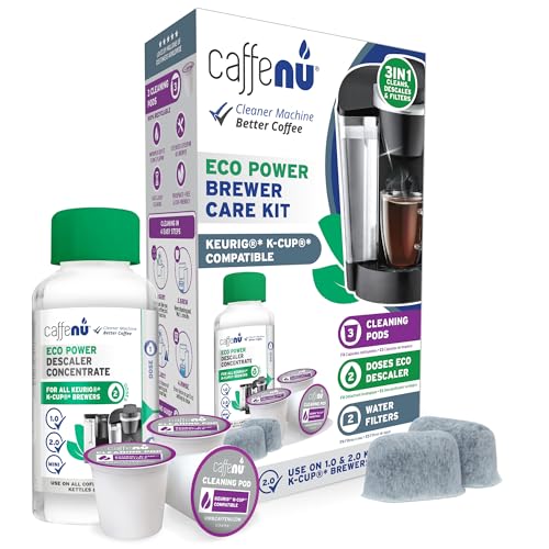 Keurig Compatible Descaling Solution Cleaner and Descaler Kit. 2 Uses Descaling Solution, 3 Cleaning Pods and 2 Filter Replacement. 3 Months Maintenance Kit. For Keurig 1.0 & 2.0