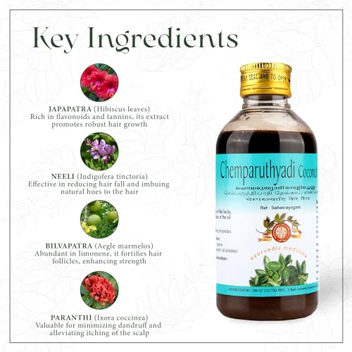 Image of AVP Chemparuthyadi Coconut Hibiscus Oil 200 ML- Ayurvedic Oil for Hairfall & Dandruff Free Hair, Nourishes Hair,Boost Hair Growth Relieves Itching Manage Skin Disease Fosters Hair Growth
