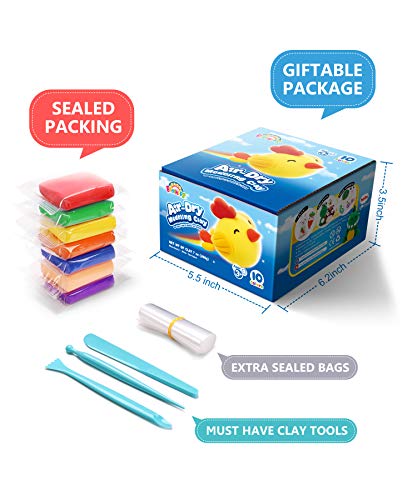 Sago Brothers Modeling Clay 10 Colors, Soft Molding Clay for Kids Air Dry Clay for DIY Slime, Ultra Light Magic Clay with Clay Tools & Tutorial Book for Boys Girls