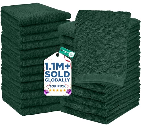 Image of DAN RIVER 24 Pack Wash Cloths for Showering [12x12] - 100% Cotton Washcloths Premium Quality Flannel Face Cloths for Bathroom, Highly Absorbent and Soft Feel Wash Clothes, Huntergreen