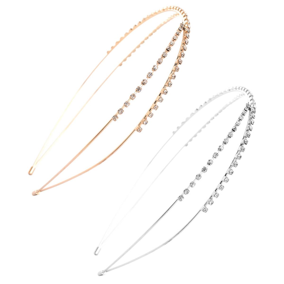 BETOOKY 2pcs Crystal Rhinestone Cross Hairband Set, Thin Beaded Headbands for Women, Wedding and Bridal Hair Accessories, Silver and Rose Gold Colors