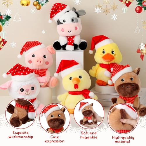 Image of RoundFunny 6 Pcs Christmas in July Farm Animals Toys 7 inch Stuffed Animals Set