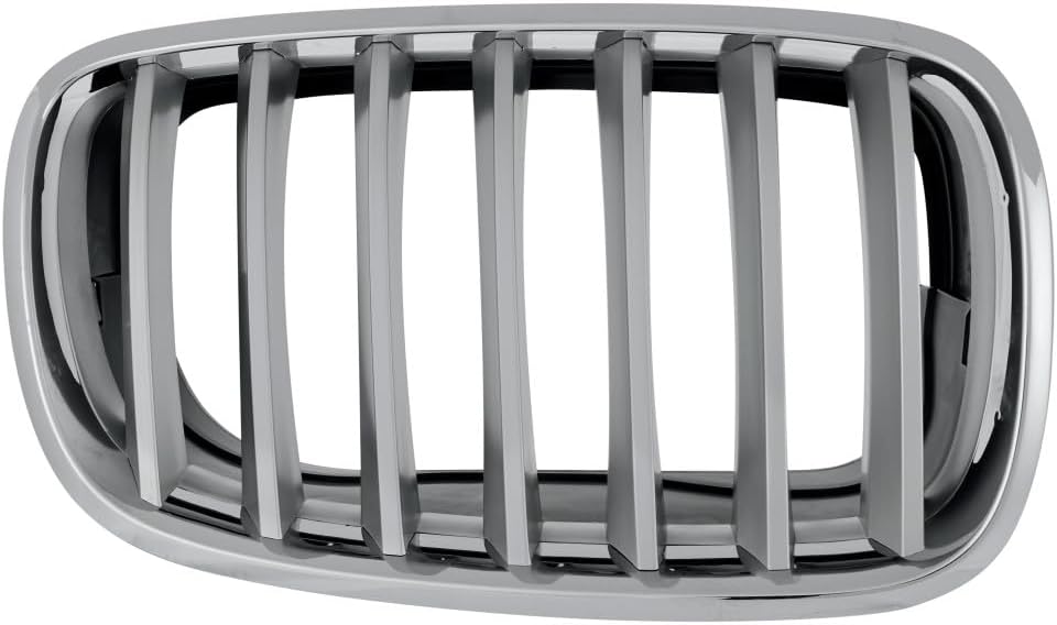 For BMW X6 2008 09 10 11 2012 Grille Passenger Side | Titanium/Argent | With Chrome Frame | Made Of Plastic | CAPA Certified | Replacement For BM1200183 | 191275640081, 51137185224