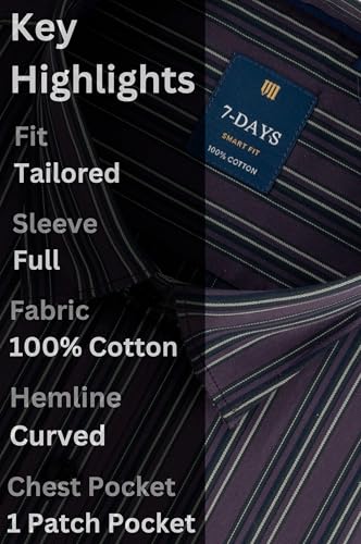 Image of 7-DAYS Men's Premium Striped Shirt - 100% Cotton, Tailored Fit (Between Slim & Regular), Full Sleeve, with Pocket - Smart Office & Casual Look