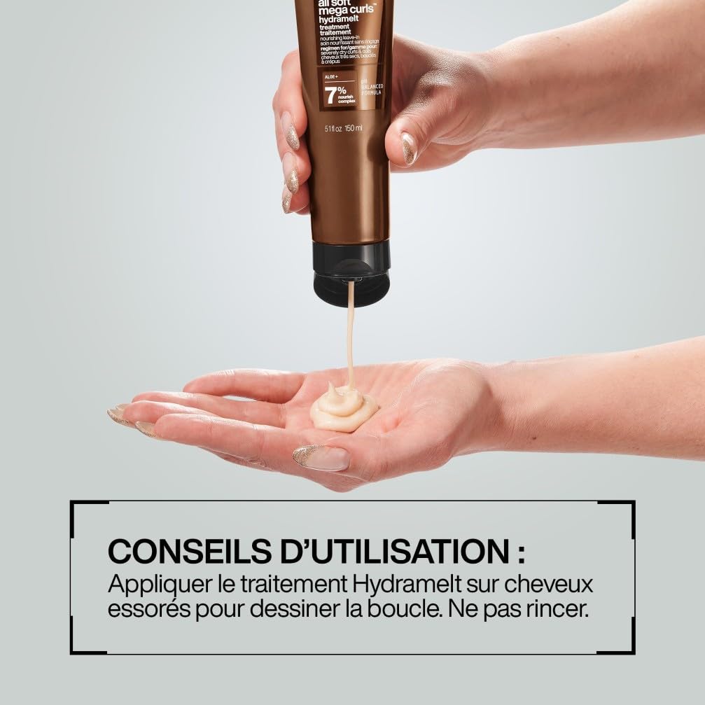 REDKEN - Soin Nourrissant & Hydratant Sans Rinçage - Définit Les Boucles 72h - Vegan & Sans Sulfates - Aloe Vera - Cheveux Très Secs, Bouclés À Crépus - All Soft Mega Curls - Hydramelt - 150 ml