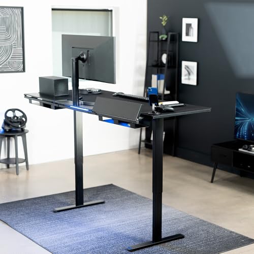 Image of VIVO Black 71 x 30 in Standing Desk, DESK-KIT-1B6-P3B-71 | Electric, Holds 220 lbs, Sit Stand, Height Adjustable, Cable Tray, Full-Size Mouse Pad, Office Furniture, Black Frame