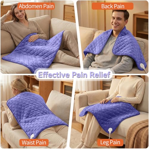 Image of King Size Heating Pad for Back Pain 32 inchx24 inch Extra Large Electric Heating Pad for Period Cramps Relief & Body Neck Shoulder Auto Shut Off Heat Pad Temperature Settings Machine Washable Drak Blue