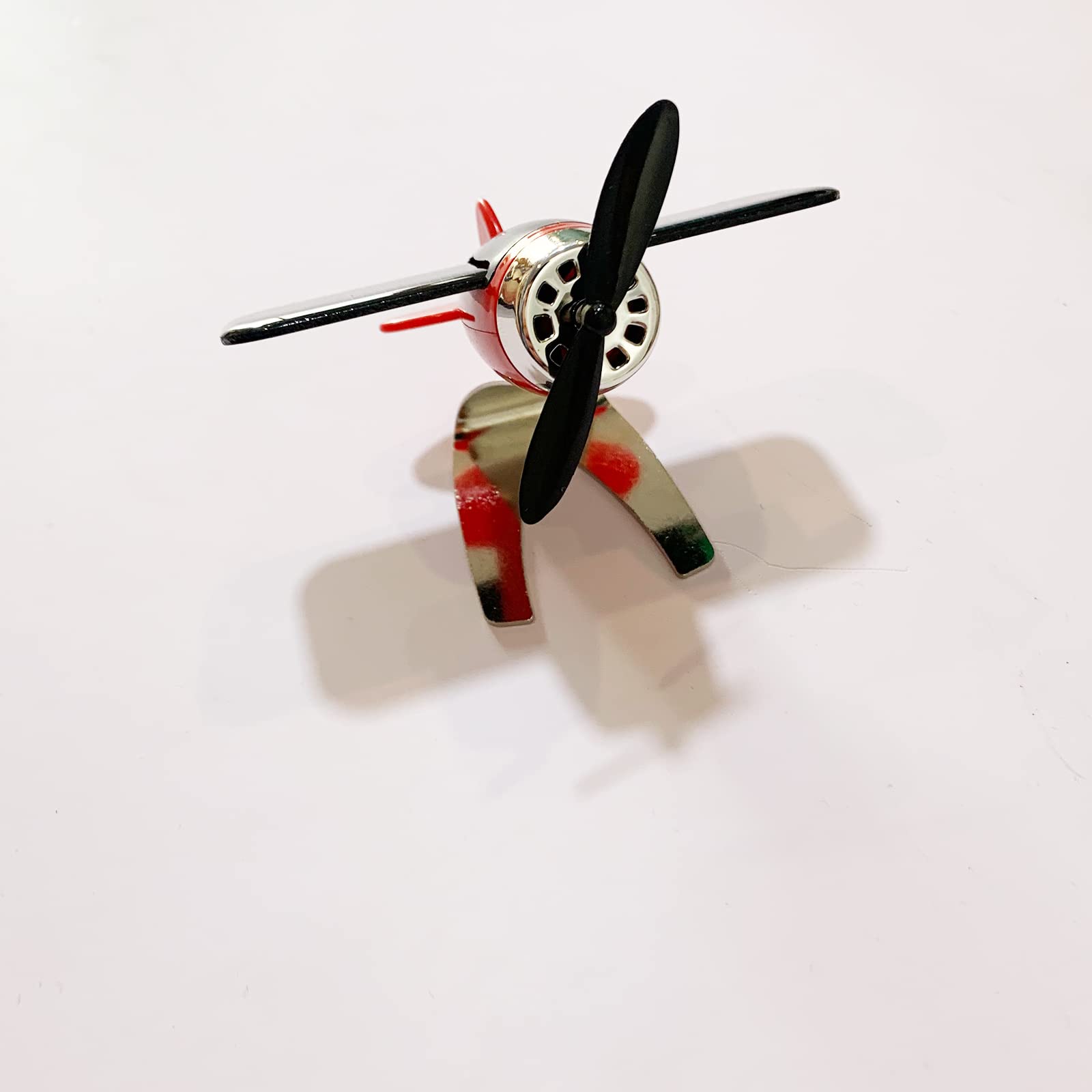 1Pcs Airplane Decorate Solar Powered Aircraft Model Car Dashboard Rotatefor Indoor and Car Interior Office (Red)