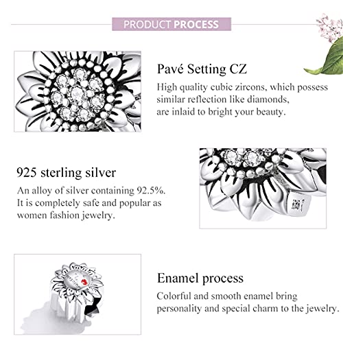 Bisaer Sunflower Charm Pendant Authentic 925 Sterling Silver Charm Beads Cz For European Diy Charms Fit Snake Chain Bracelets #TOP4