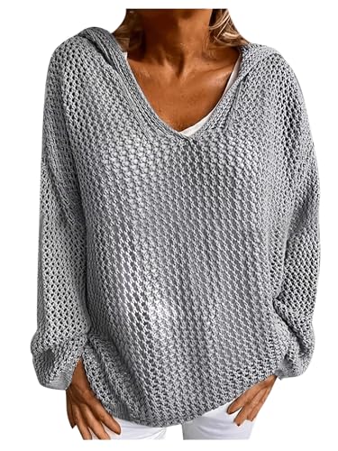 Floerns Women's Plus Size Long Sleeve Crochet Knit Drop Shoulder Beach Hoodie Sweater Pullover