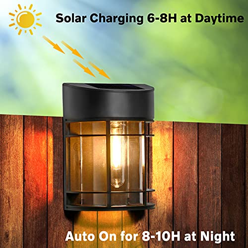 Mancra Solar Wall Fence Lights Outdoor, 6 Pack Led Tungsten Filament Bulb Deck Lights Waterproof Patio Decor For Outdoor Porch Backyard Yard Garden, 3000K #TOP1