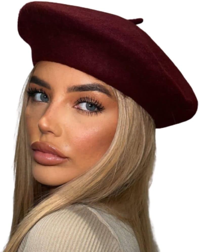 Women's Beret Hat- 100% Pure New Wool -Thicker & Heavier Fabric in Plain Colours