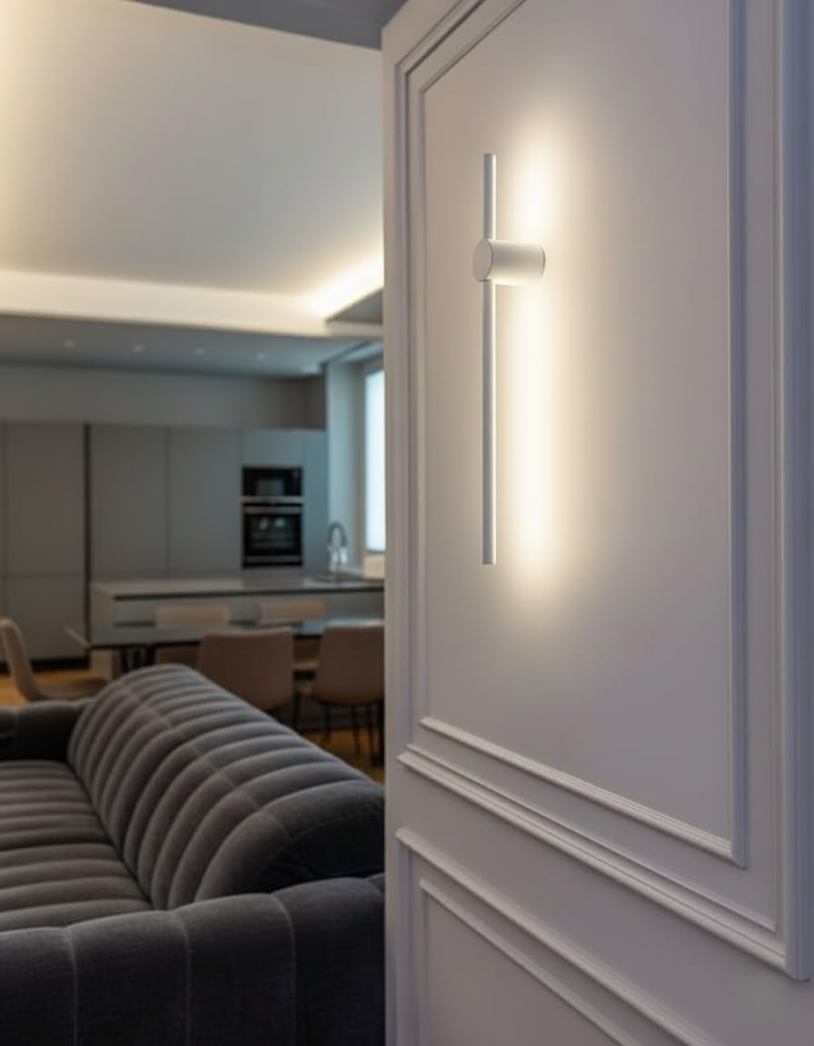 Applique LED Orientabile 360° 12W da Parete Moderna | Luce CCT 3000K 4000K 6500K | Design Lineare Minimal | IP20 Interni Soggiorno Corridoio Camera Bianco/Nero (Bianco)