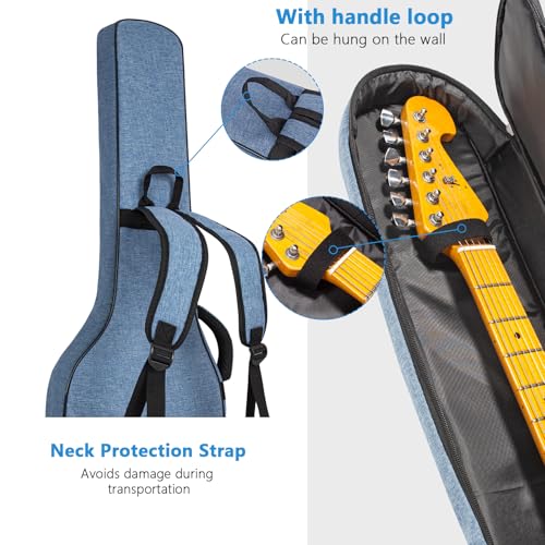 Image of Electric Guitar Bag Gig Bag 0.4in Thick Padding Backpack Soft Guitar Case Adjustable Shoulder Strap with Back Hanger Loop (Multiple Pockets Blue)