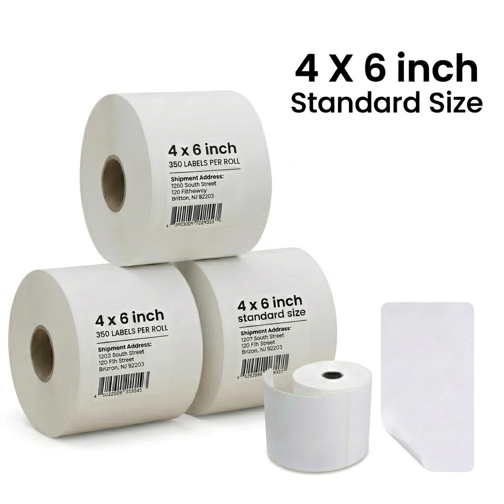 DARWEN STAR 4x6 Thermal Labels Roll, 100x150mm Shipping Stickers for Desktop Printer, Perforated Strong Adhesive Label for Competible Printers (Big Roll (1500 Labels))