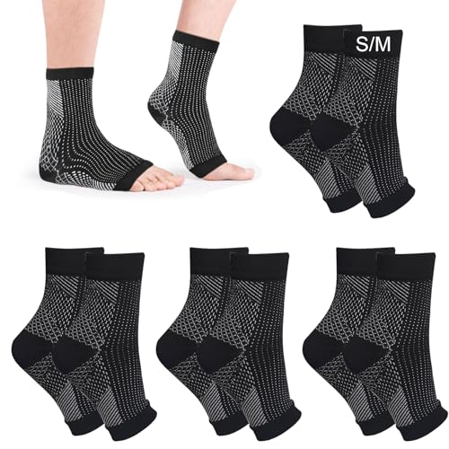 DGUSO 4Pairs Schwarz Super Socks Neuropathie Stützsocken Damen Neuropathie Socken Nano Neuropathie Socken Fußkompressionssocken Fußbandage Plantar für Sport Fitness Laufen Durchblutungsförderung(S/M)
