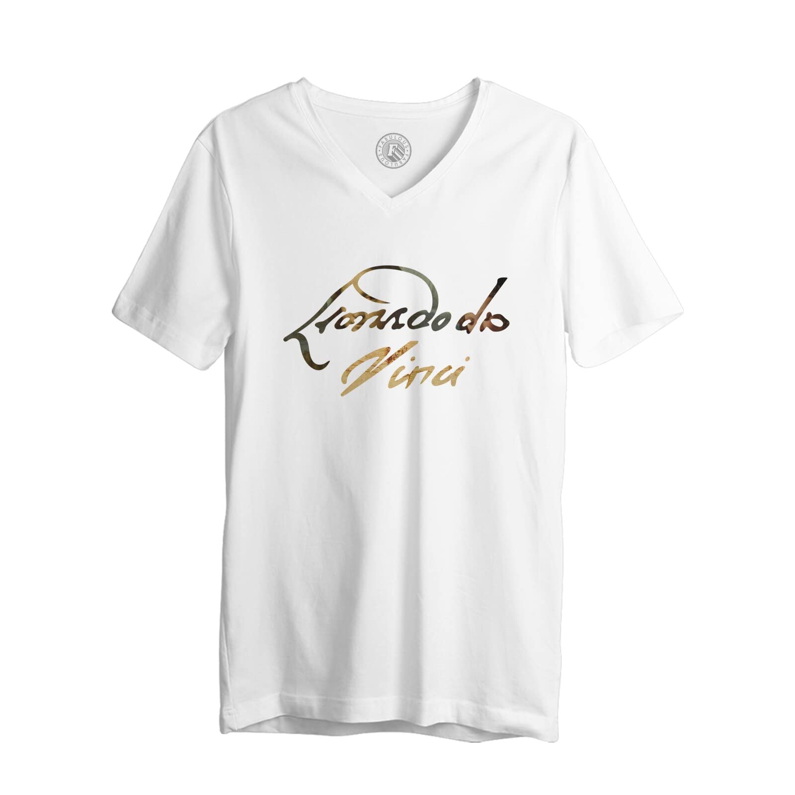 Men's Tee Shirt V Neck Organic Cotton Da Vinci Sign Paint Famous Painter Artist Renaissance Drawing Architecture Sculpture