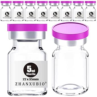 ZHANXUBIO Sterile Empty Vials with Self Healing Injection Port and Aluminum Plastic Cap,Sterile Package (5ml Clear 10PCS)