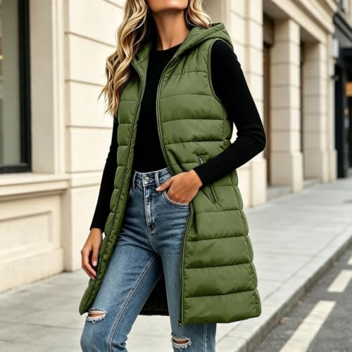 Gumipy Long Puffer Vest Women Hooded Quilted Vest Warm Winter Puffer Jacket - image 2