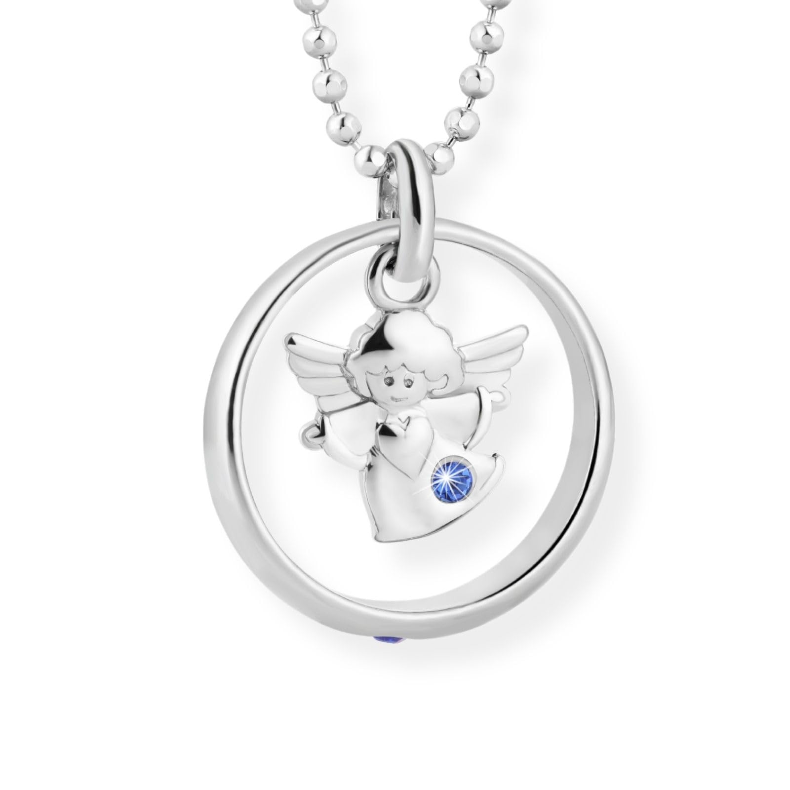 fish Collier Enfant En Argent Sterling Avec Pendentif Ange Et Cristal Bleu