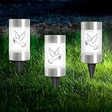 WIYETY 3 Stück Solar Grablicht: Solar LED Grablicht mit Erdspieß und 3 Taube Aufkleber, Wasserdichtes Outdoor Friedhofskerze IP55 Grableuchte Solar Kerzen Outdoor für den Außenbereich