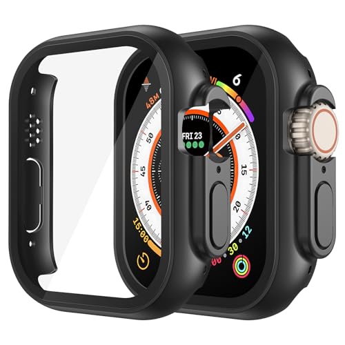 Misxi [2 Piezas Funda de PC Dura con Cristal Templado Compatible con Apple Watch Ultra 3 / Ultra 2 /Ultra 49mm, Carcasa Ultra Fina Anti-Rayado con Protector de Pantalla y Botones para iWatch, Negro