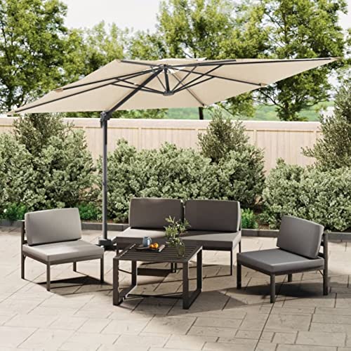 BaraSh Sombrilla Colgante de Doble Techo Blanco Arena 400x300 cm Sombrillas Grandes Sombrilla Playa