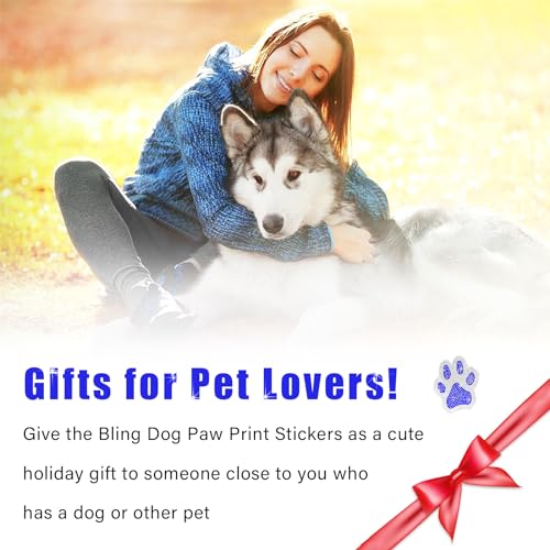 Image of Augeny 2PCS Crystal Car Decoration Stickers, Bling Rhinestone Dog Paw Print Sticker Decals, Waterproof Auto Dog Cat Footprint Decals, Universal Vehicle Decoration for Women Girls (Blue & White)