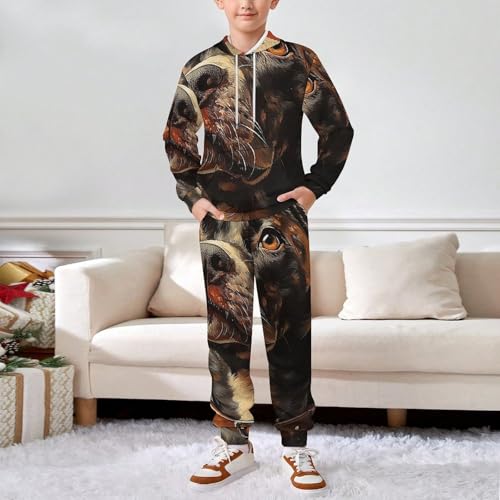 Boys Girls Pullover Hoodie Jogger Pants Kid Outfit Sweatshirt Sweatpants Set, Union Jack England Flags Dog Vintage3