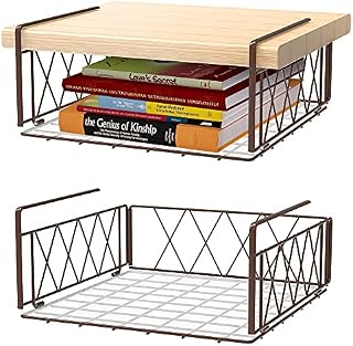 Under Shelf Basket, Hanging Storage Baskets Vertical Wire Rack with Liner for Kitchen Pantry, Cabinet Shelf (2 Pack)