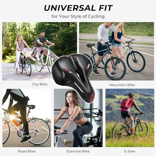 YOUNGDO Bike Seat - Comfortable Gel Foam Padded Leather, Wide Bike Saddle Cushion, Universal Fit, Shock Absorbing, for Women and Men