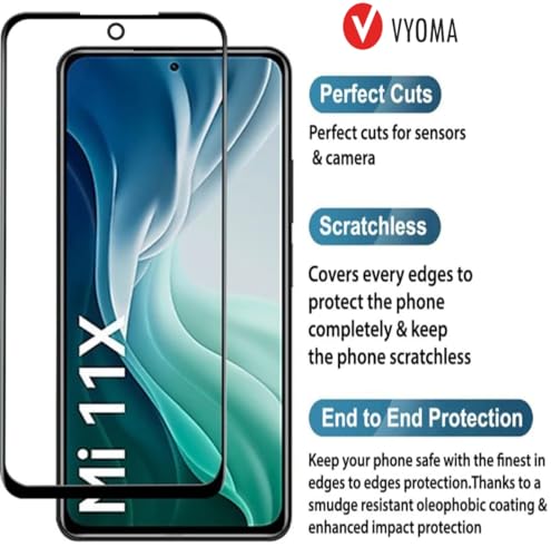 Image of VYOMA Military-Grade Gorilla Tempered Glass for Xiaomi Mi 11X / Mi 11X Pro /Poco F3 / 11i / MI 11i (Black) Screen Protectors, High Clarity, 9H Hardness Scratch Resistant, Military-Grade, Shatterproof, Screen Guard with Easy Installation Kit