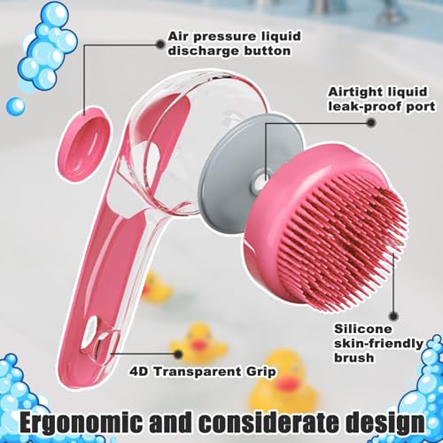 Waschzauber, Hunde Waschbürste mit Seifenspender, Badebürste Hund für die Reinigung mit Seifenspender, Badehund Schönheit Massagebürste, für Hunde und Katzen, Ein-Knopf-Reinigung, Massagen (B)