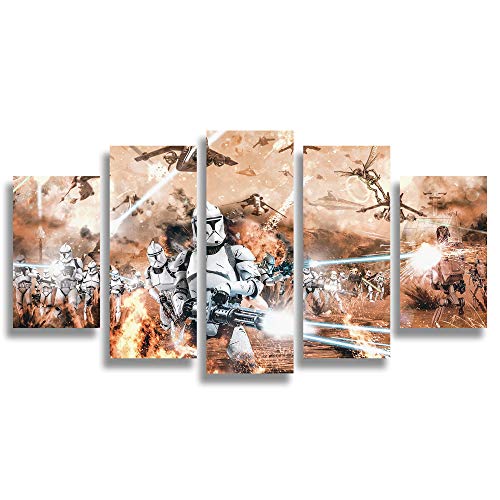 Mingting - 5 Panel Canvas Wall Art Star Wars The Clone Wars Geonosis Battle Painting Modern Home Decor Picture for Living Room (80x150cm No Frame)