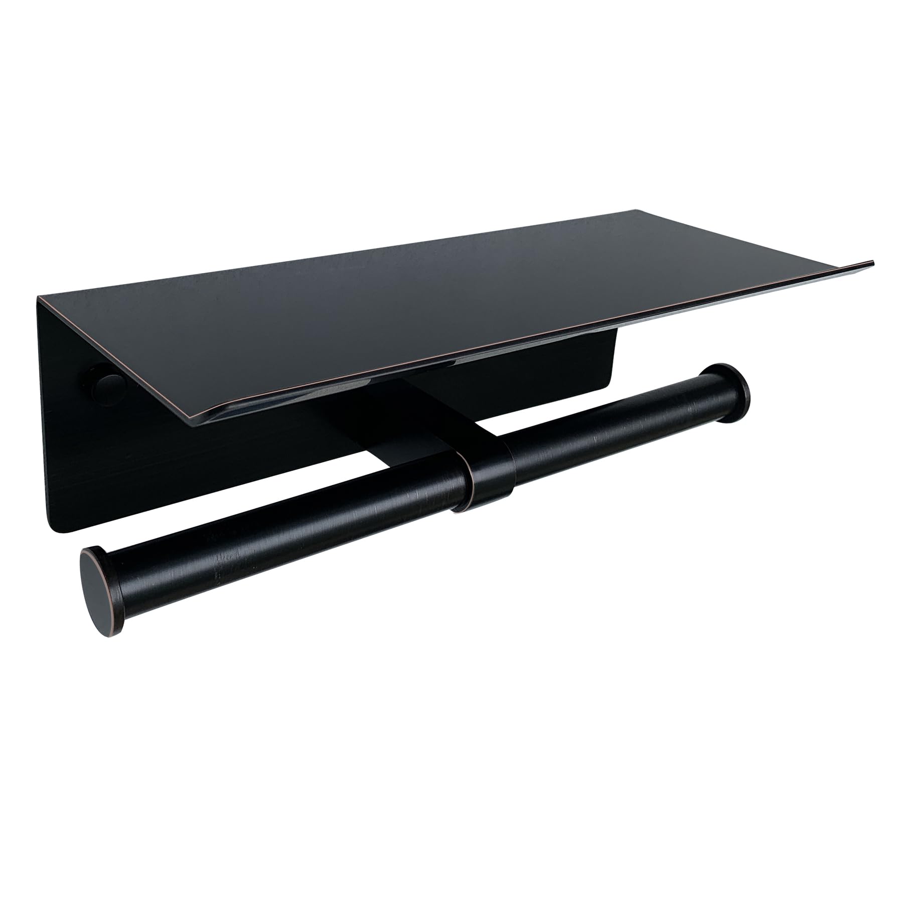 EstrendWall Mounted Dual Roll Toilet Paper Holder with Shelf Oil Rubbed Bronze Double Head Tissue Holder for Bathroom, Black