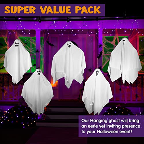 JOYIN 27.5" Halloween Hanging Ghosts Outdoor Decoration(5 Pack), Cute Flying Ghost for Halloween Front Yard Patio Lawn Garden Party Décor and Holiday Hanging Decorations2