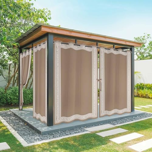 Outdoor Curtains for Patio Waterproof Weatherproof Brown Geometric Porch Curtains