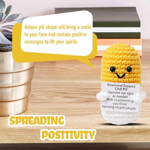 Image of Positive Crochet Pill Yellow Capsule Knitted with Inspirational Card,CNA Week Nurse Appreciation Keepsake for Women Pharmacist Doctor RN LPN Office Decor Party Favor