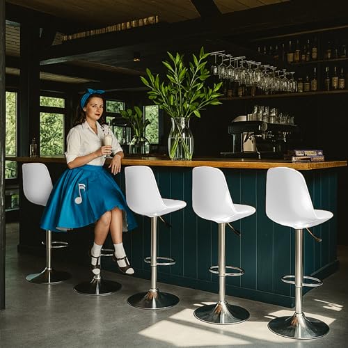 Image of DIYA Seating Solutions 360 Revolving Adjustable Height Bar Stool Chair with Chrome Metal Base | 1 Year Warranty | Leatherette Upholstery | Suitable for Different Counter Heights- White (Pack of 2)