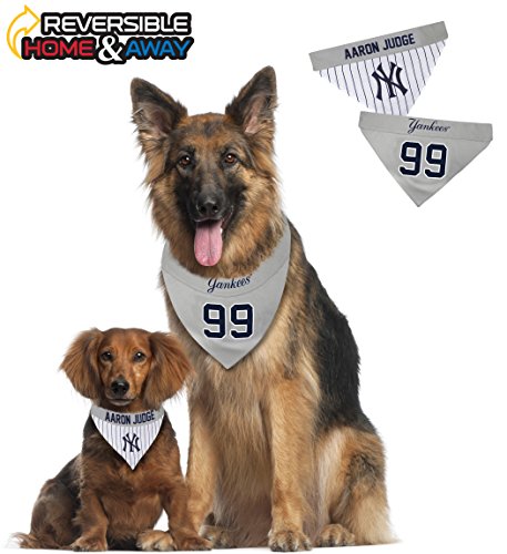 Image of Pets First MLBPA Reversible - Aaron Judge #99 Pet - MLB New York Yankees Home and Away Dog Bandana
