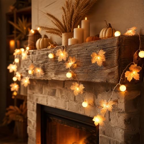3PCS 5FT Thanksgiving Maple Fall Leaves Garland with Lights Pumpkin Decor - image 6