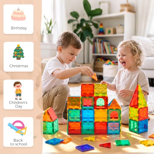 Magnetic Tiles, 110PCS Magnet Building Set, Magnetic Building Blocks,Construction STEM Toys for Kids, Gift for Boys Girls view 6
