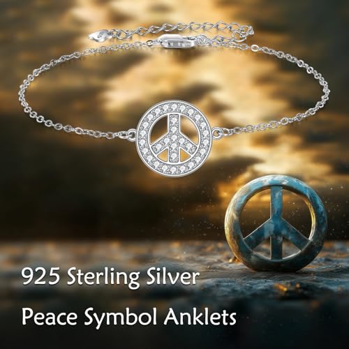 Image of 925 Sterling Silver Anklet Foot Bracelet with Crystal from Austria, Anklet Jewelry Gifts for Women 11 Inch Adjustable