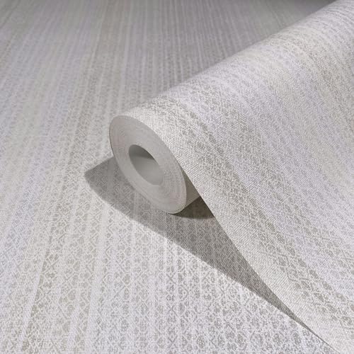 marburg Papel pintado de aspecto textil beige a rayas clásico para salón o dormitorio, fabricado en Alemania, 10,05 x 0,53 m