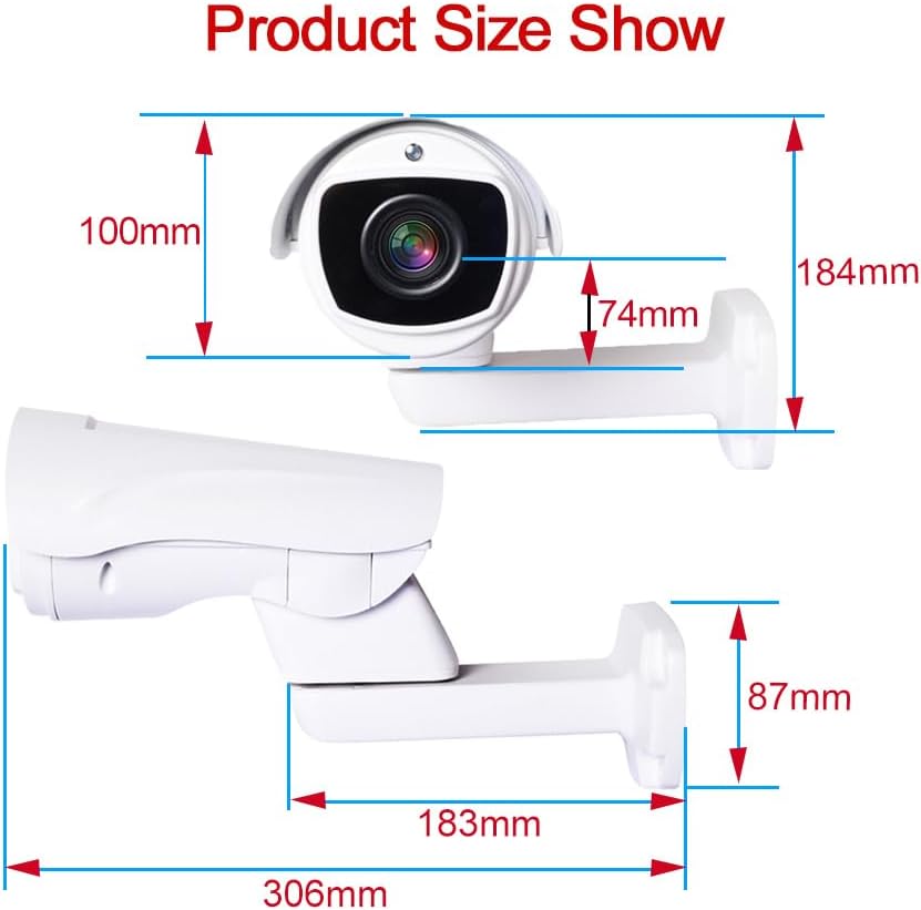 Product dimensions of the EVERSECU PTZ camera