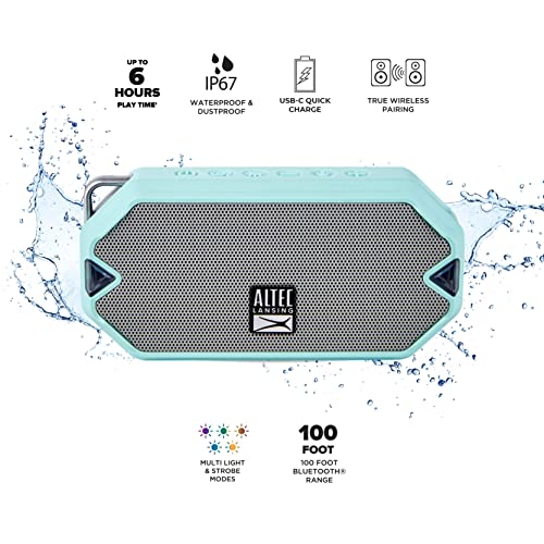 Altec Lansing - HydraMini Wireless Bluetooth Speaker, IP67 Waterproof USB C Rechargeable Battery with 6 Hours Playtime, Compact, Shockproof, Snowproof, Everything Proof (Mint Green)