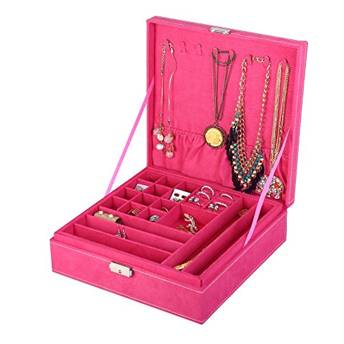 KLOUD City Two-Layer Jewelry Box Organizer Display Storage case with Lock (Rose)