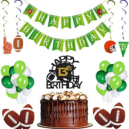 Image of Festiko Black & Gold Glitter Football 13th Birthday Cake Topper, Party Decoration, Supplies
