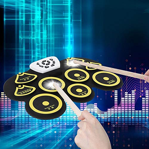 Electronic Drum Roll Up, tragbares Roll Up Drum Kit Silikon USB Desktop Interessantes Set mit 1 USB-Kabel 2 Drumsticks 2 Pedalen(Gelb) - Image 7
