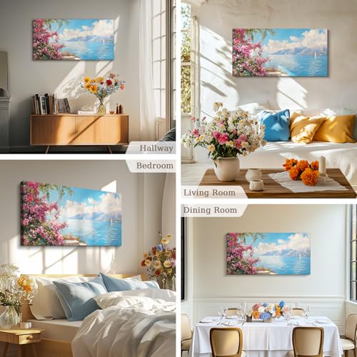 crmotu Large Landscape Wall Art, Coastal Wall Art, Wildflower Wall Decor, Mountain Lake Canvas Painting, Vibrant Pictures Wall Decor Living Room, Kitchen Art Prints, Home Peaceful Decoration 20x40inch